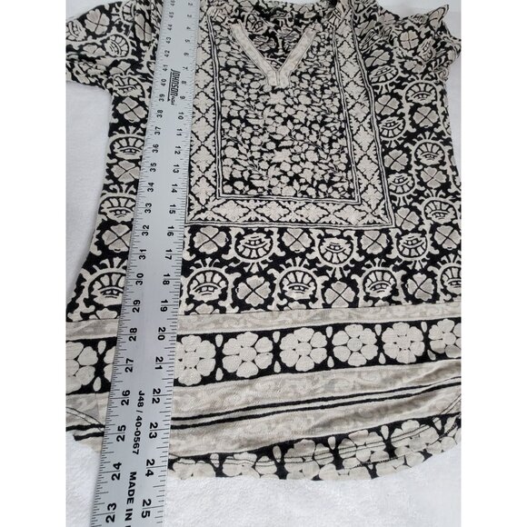 Lucky Brand Womens Black & Beige Floral Boho Tunic Top Small Cotton Blend Casual - Picture 8 of 8